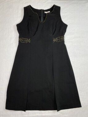 Amanda Lane Black Dress sz 8 Sleeveless V Neck Studded Minimalist Office LZ37